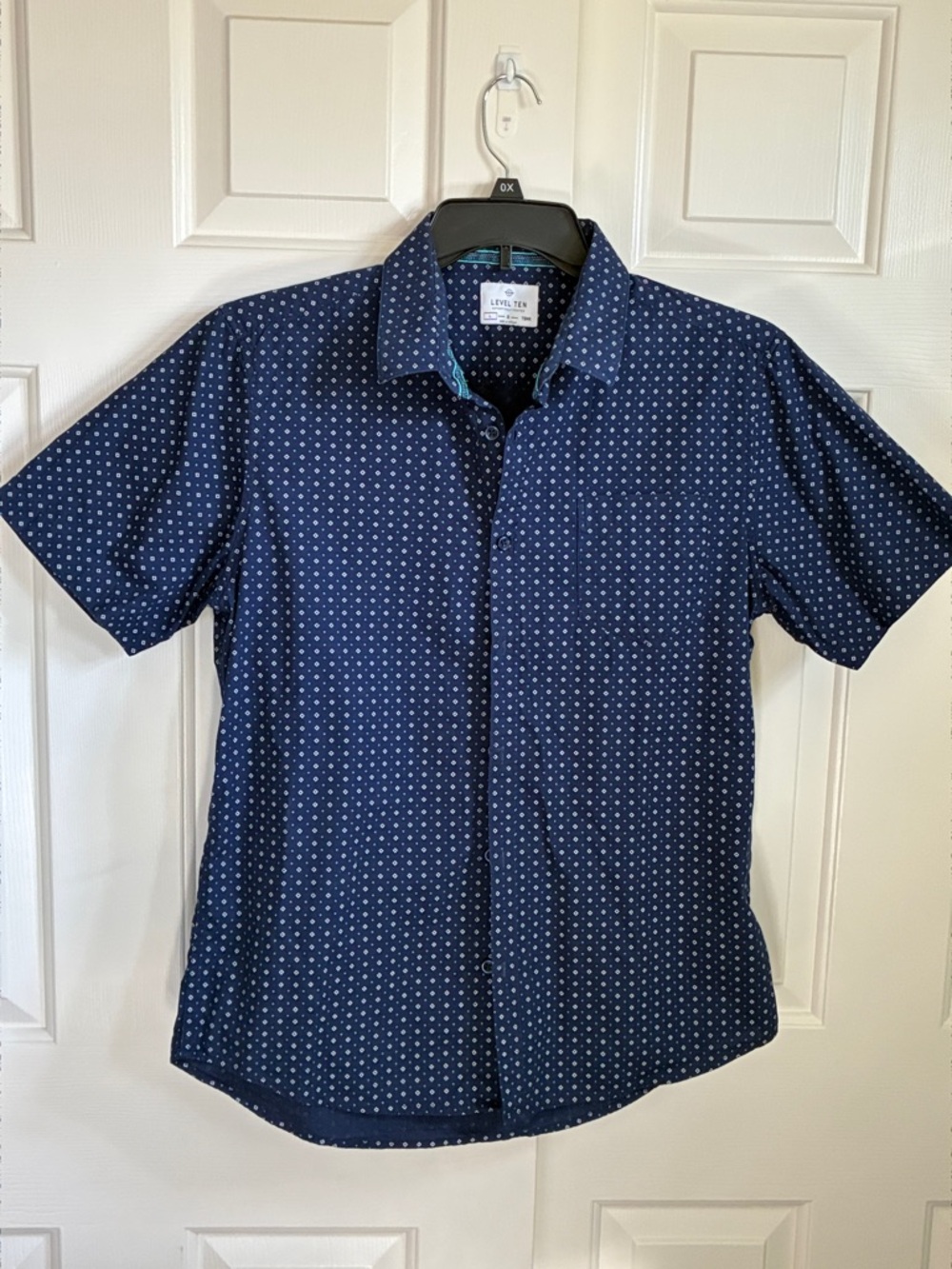 Level Ten Navy Short Sleeve Button-Down with Micro Diamond Print
